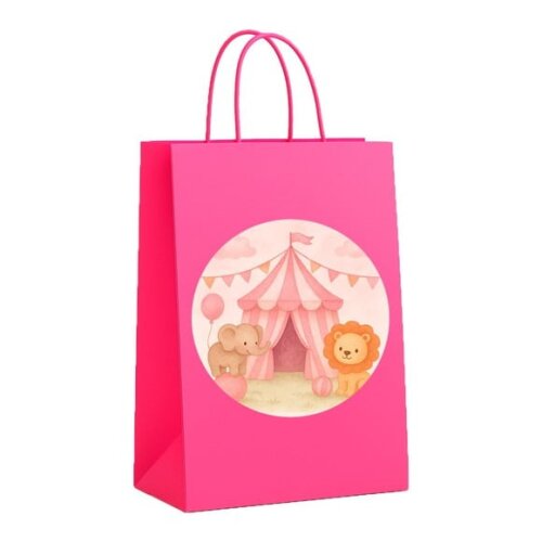 Sacola de Papel Personalizada Infantil Circo Rosa Aquarela