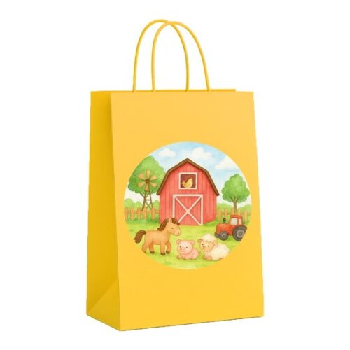 Sacola de Papel Personalizada Infantil Fazendinha Aquarela