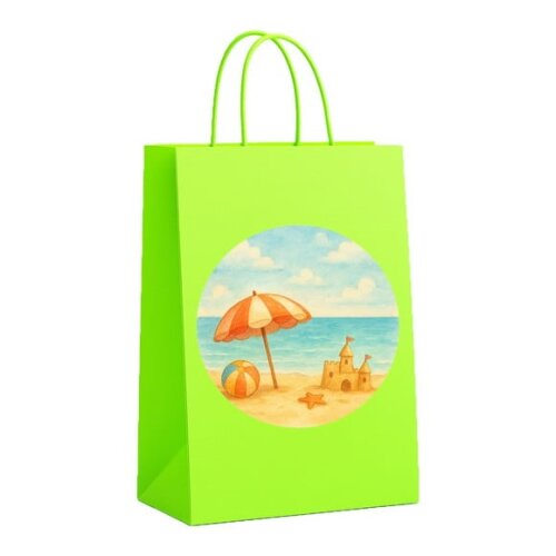 Sacola de Papel Personalizada Infantil Mar e Praia Aquarela
