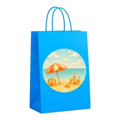 Sacola de Papel Personalizada Infantil Mar e Praia Aquarela