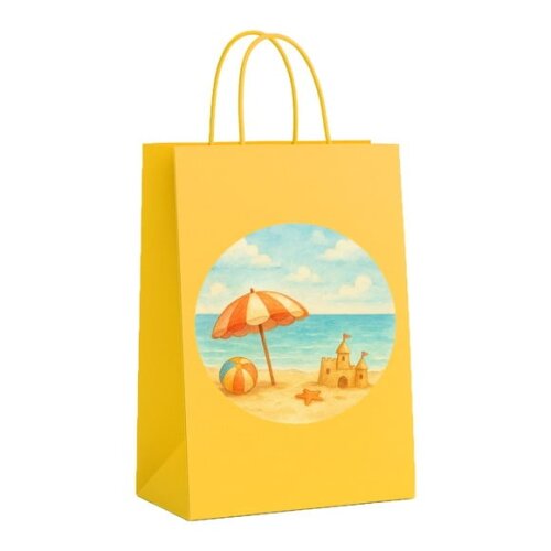 Sacola de Papel Personalizada Infantil Mar e Praia Aquarela