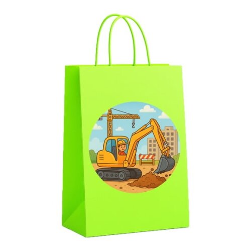 Sacola de Papel Personalizada Infantil Retroescavadeira