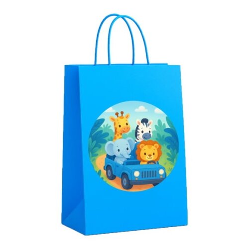 Sacola de Papel Personalizada Infantil Safari Azul