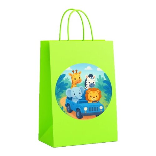 Sacola de Papel Personalizada Infantil Safari Azul