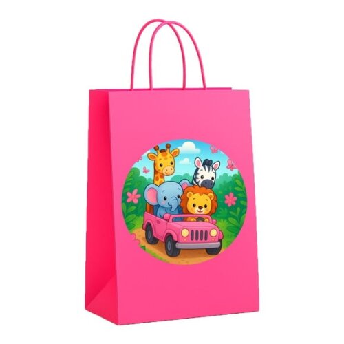 Sacola de Papel Personalizada Infantil Safari Rosa