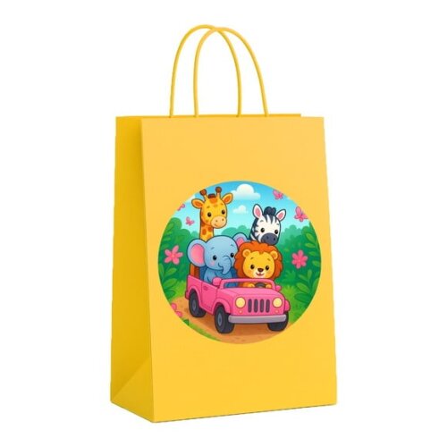 Sacola de Papel Personalizada Infantil Safari Rosa