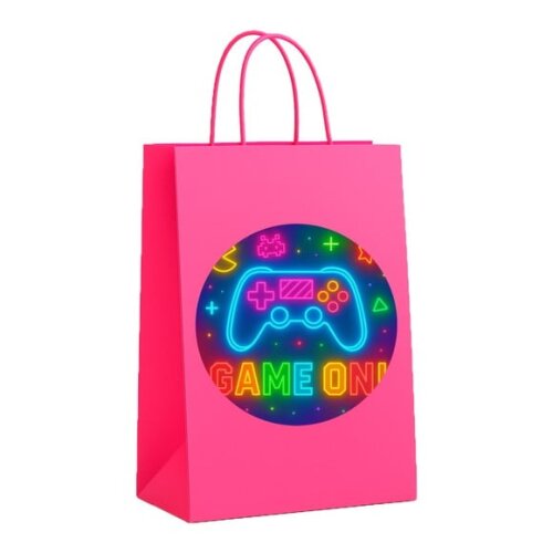 Sacola de Papel Personalizada Infantil Video Game Neon