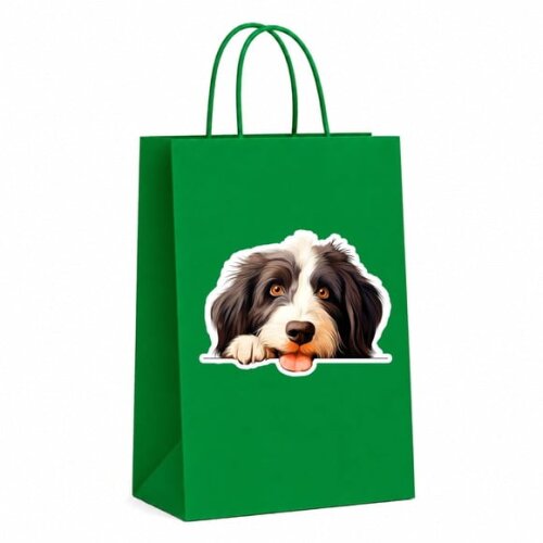Sacola Papel Festa Raça Cachorro Collie Barbudo