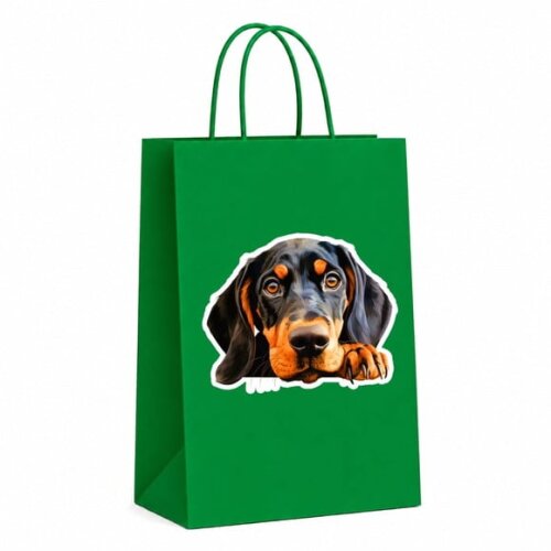 Sacola Papel Festa Raça Cachorro Coonhound Preto e Canela