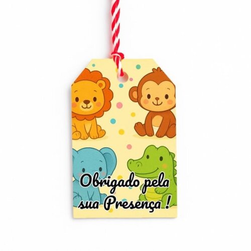 Tag de Agradecimento Personalizada 7x5 Animais Coloridos