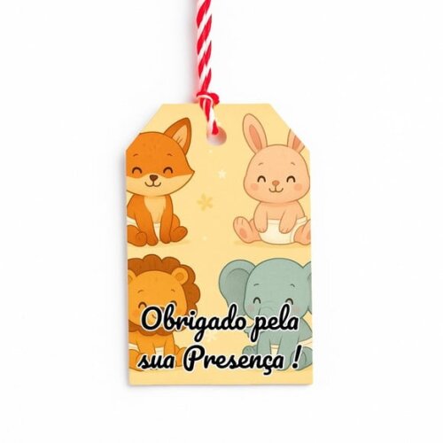 Tag de Agradecimento Personalizada 7x5 Animais Fofinhos Baby