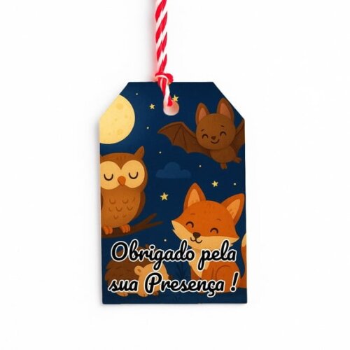 Tag de Agradecimento Personalizada 7x5 Animais Noturnos