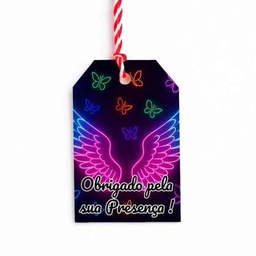 Tag de Agradecimento Personalizada 7x5 Asas Neon