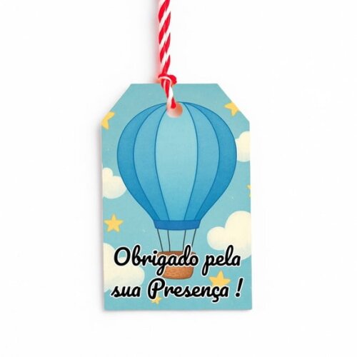 Tag de Agradecimento Personalizada 7x5 Balão de Ar Azul