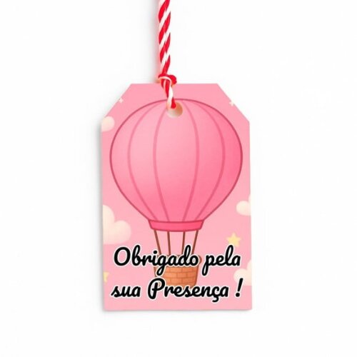 Tag de Agradecimento Personalizada 7x5 Balão de Ar Rosa