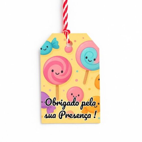 Tag de Agradecimento Personalizada 7x5 Balas e Pirulitos