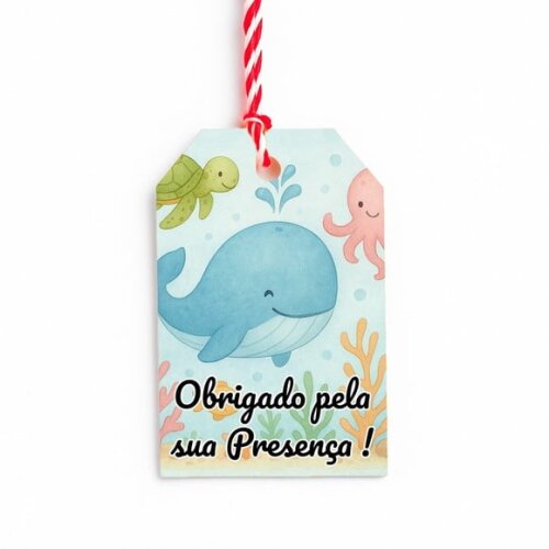Tag de Agradecimento Personalizada 7x5 Baleia Aquarela