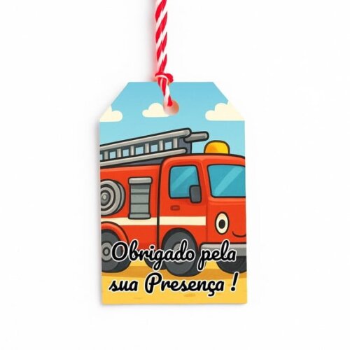 Tag de Agradecimento Personalizada 7x5 Caminhão de Bombeiro