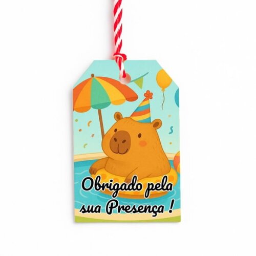 Tag de Agradecimento Personalizada 7x5 Capivara Pool Party