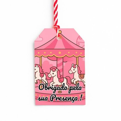 Tag de Agradecimento Personalizada 7x5 Carrossel Rosa