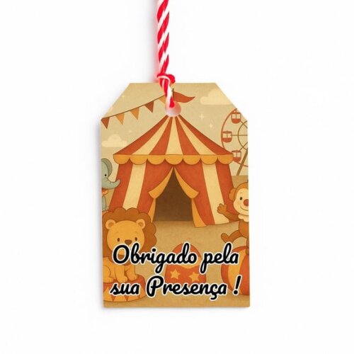 Tag de Agradecimento Personalizada 7x5 Circo Vintage