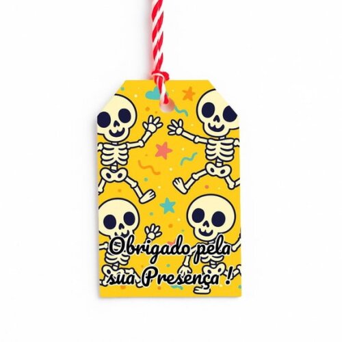 Tag de Agradecimento Personalizada 7x5 Esqueletinhos Kids
