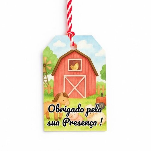 Tag de Agradecimento Personalizada 7x5 Fazendinha Aquarela