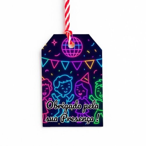 Tag de Agradecimento Personalizada 7x5 Festa Neon