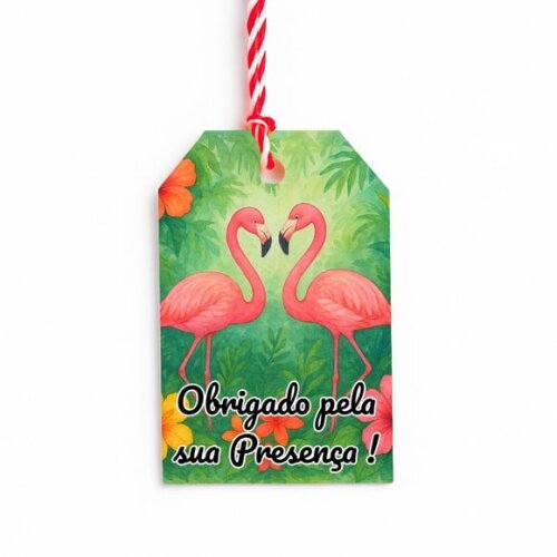 Tag de Agradecimento Personalizada 7x5 Flamingo Aquarela