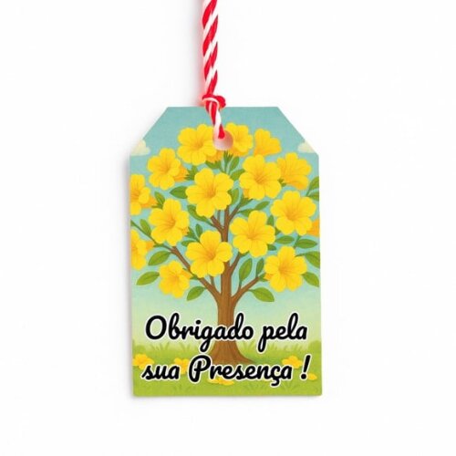 Tag de Agradecimento Personalizada 7x5 Flor de Ipê Amarela