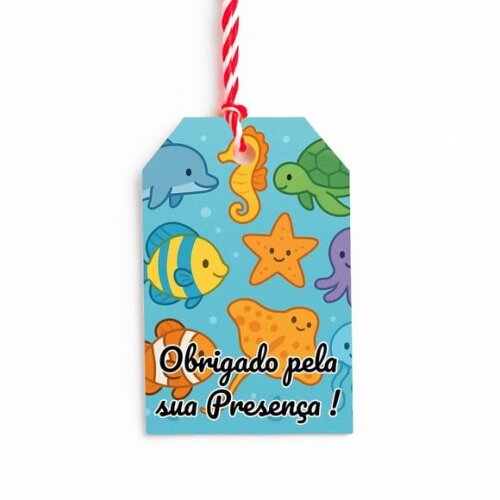 Tag de Agradecimento Personalizada 7x5 Fundo do Mar