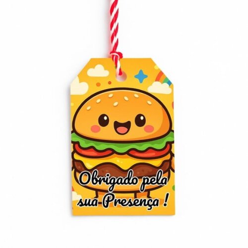 Tag de Agradecimento Personalizada 7x5 Hambúrguer Divertido