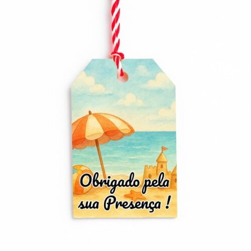 Tag de Agradecimento Personalizada 7x5 Mar e Praia Aquarela