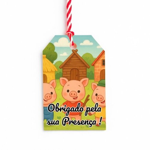 Tag de Agradecimento Personalizada 7x5 os Três Porquinhos