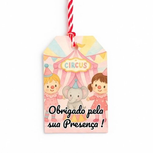 Tag de Agradecimento Personalizada 7x5 Palhacinhas Aquarela
