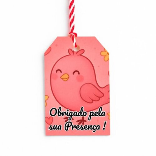 Tag de Agradecimento Personalizada 7x5 Passarinho Rosa
