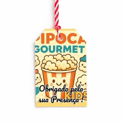 Tag de Agradecimento Personalizada 7x5 Pipoca Gourmet Kids