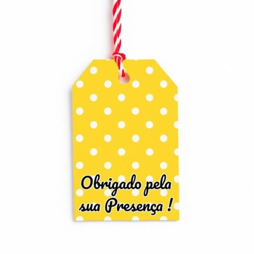 Tag de Agradecimento Personalizada 7x5 Poá Amarelo