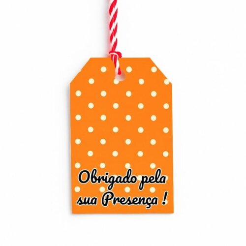 Tag de Agradecimento Personalizada 7x5 Poá Laranja