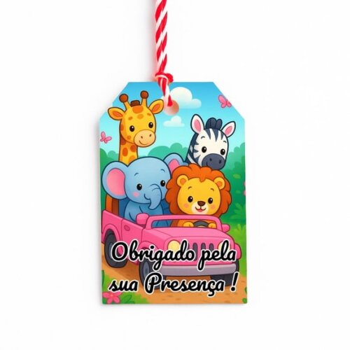 Tag de Agradecimento Personalizada 7x5 Safari Rosa