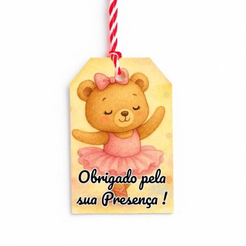 Tag de Agradecimento Personalizada 7x5 Ursinha Bailarina