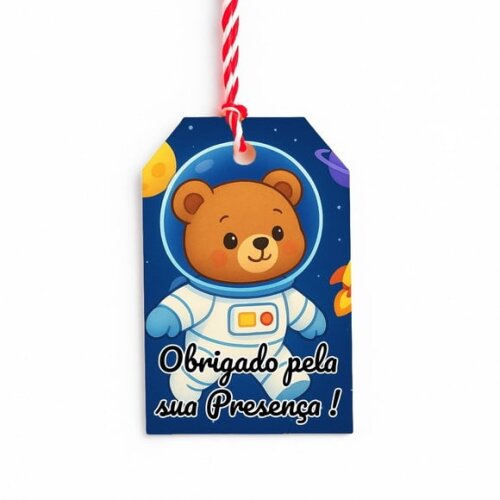Tag de Agradecimento Personalizada 7x5 Ursinho Astronauta