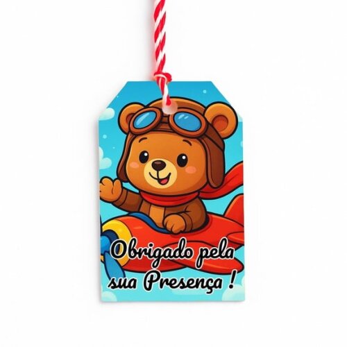 Tag de Agradecimento Personalizada 7x5 Ursinho Aviador