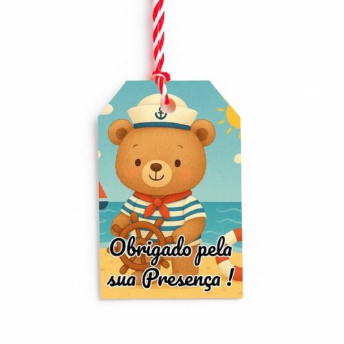 Tag de Agradecimento Personalizada 7x5 Ursinho Marinheiro