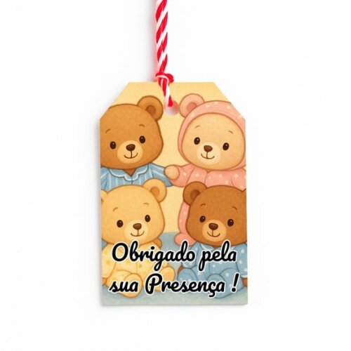 Tag de Agradecimento Personalizada 7x5 Ursinhos de Pijama