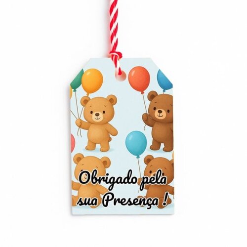 Tag de Agradecimento Personalizada 7x5 Ursinhos com Balões