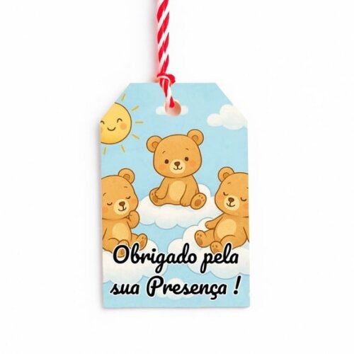 Tag de Agradecimento Personalizada 7x5 Ursinhos na Nuvem