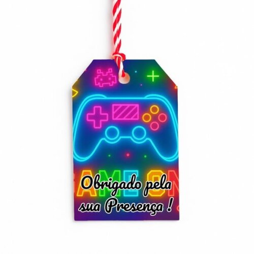 Tag de Agradecimento Personalizada 7x5 Video Game Neon