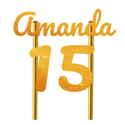 Topo de Bolo 15 Anos Glitter Nome Amanda