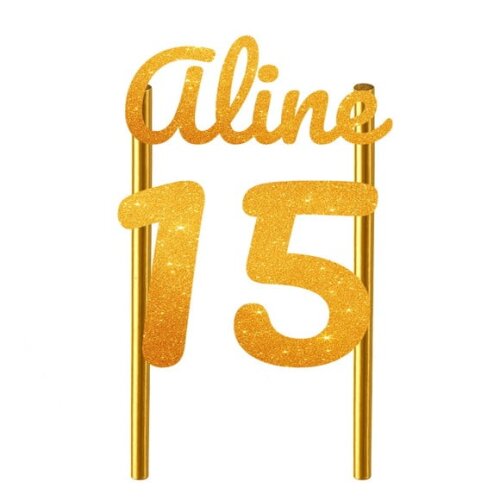 Topo de Bolo 15 Anos Glitter Nome Aline